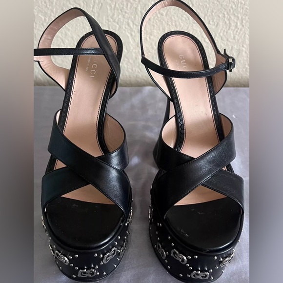Gucci Interlocking G Logo Platform Ankle Strap Sandals Heels Shoes $1290 - Picture 7 of 16